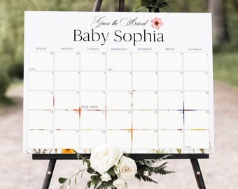 Baby In Bloom Guess The Due Date, Editable Floral Baby Due Date Guessing Game, Wildflower Guess Baby's Birthday Prediction, CANVA BS001A