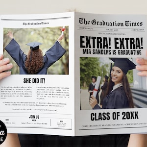 Graduation Invitation Newspaper Template, Editable Grad Party Invite, Graduation Announcement Invitation, Instant Digital Download, CANVA