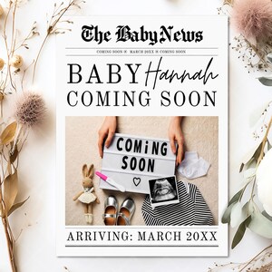 Baby Is Coming Soon Newspaper, Editable Baby On the Way Template, Customizable Pregnancy Reveal, Printable Baby Coming Soon Announcement