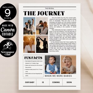 Baby Times Newspaper, Editable Pregnancy Announcement Newspaper Template, Digital New Baby Announce, Custom Baby Reveal In 4-Pages, CANVA