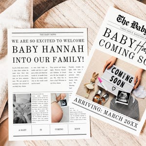 Newspaper A Baby Is Coming Soon, Customize Pregnancy Announcement Newspaper Template, Baby Reveal Newspaper, Instant Digital Download, CANVA