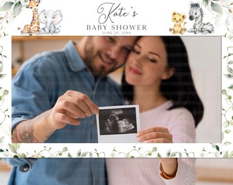 Picture Frame for Photo Booth, Custom Jungle Animals Theme Giraffe Zebra Tiger Elephannt Babies Photobooth Template Canva Download, BS003A