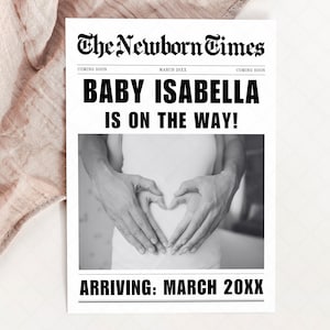 Baby Announcement Newspaper Digital, Baby Coming Soon Newspaper, Newspaper Template Baby Coming Soon, New Baby Announcement Newspaper