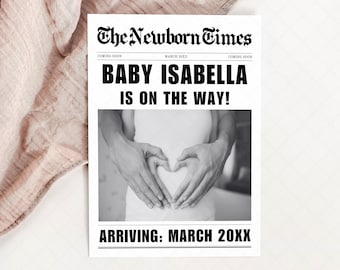 Baby Announcement Newspaper Digital, Baby Coming Soon Newspaper, Newspaper Template Baby Coming Soon, New Baby Announcement Newspaper