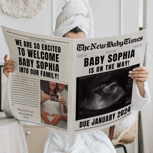 Newspaper Baby Announcement Print, Custom Baby Announcement Newspaper,  Pregnancy Announcement Newspaper, Baby Reveal Newspaper, Canva DIY