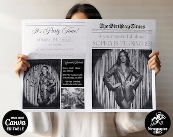 Happy Birthday Newspaper, Newspaper Birthday Program, Customizable Birthday Newspaper,Newspaper Template For Birthday,Canva Large Newspaper