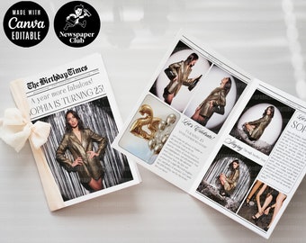 Personalized Birthday Newspaper, Newspaper Poster Gift for Men and Women, Editable Photos Large Newspaper Templates, Canva Digital Download