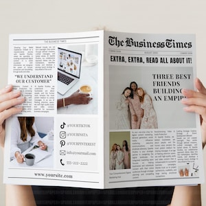 Newspaper Announcement Business Opening, Editable Business Launch In Newspaper Template with Custom Photos, Trendy Marketing News, CANVA
