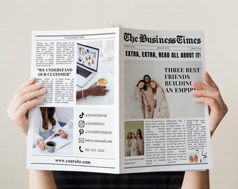 Newspaper Announcement Business Opening, Editable Business Launch In Newspaper Template with Custom Photos, Trendy Marketing News, CANVA