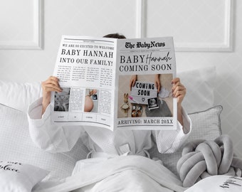 Editable Baby Announcement Newspaper Template, Newspaper With Baby Announcement, Baby Announcement Newspaper Canva, Baby Announce Newspaper