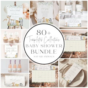 Oh Boy Safari Baby Shower Bundle, Safari Animals Editable Invitations, Signs, Games Custom Stationery Templates, CANVA DIY Download, BS003A