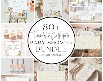 Oh Boy Safari Baby Shower Bundle, Safari Animals Editable Invitations, Signs, Games Custom Stationery Templates, CANVA DIY Download, BS003A