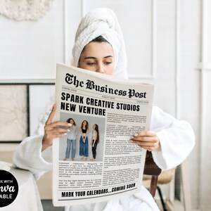 Newspaper Template For Business Launch Announcement, Editable Business business Anniversary Newspaper, Custom Large Marketing News, CANVA