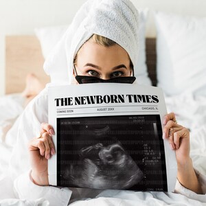 The Baby Times Newspaper Template, Editable Large New Baby Newspaper, Baby Is Coming Soon with Photos For Pregnancy Announcement, CANVA