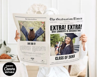 CANVA 2025 Graduation Newspaper Invitation, Grad Newspaper Invite, Editable Newspaper Grad Party Template, Instant Download Printable