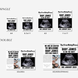 New Baby Announcement Newspaper Baby On the Way Pregnancy Reveal Large Custom Newspaper Template for Baby Shower, CANVA DIY Download image 5