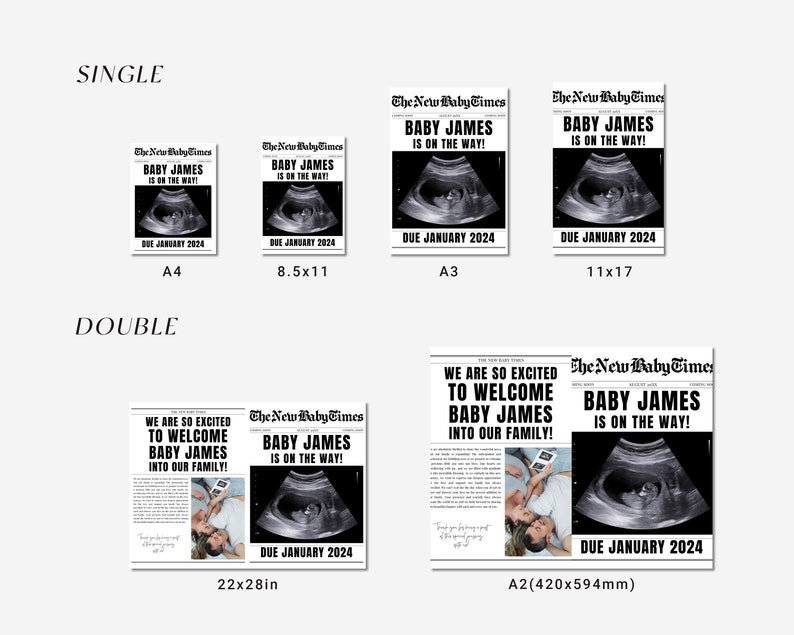 New Baby Announcement Newspaper Baby On the Way Pregnancy Reveal Large Custom Newspaper Template for Baby Shower, CANVA DIY Download image 5