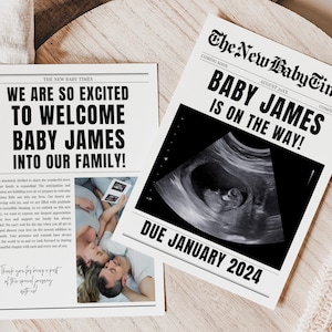 Baby Announcement Newspaper Canva, Baby Reveal Newspaper, Baby Announcement Newspaper Template, Pregnancy Announcement Newspaper Template