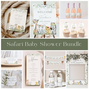 Safari Food Signs, Jungle Theme Shower Games, Welcome Sign Favor Tags Due Date Photo Booth Thank You Cards Editable Templates Canva BS003A