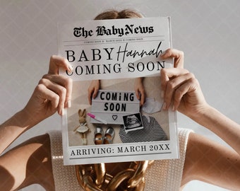 Baby Coming Soon Newspaper, The Baby Times Newspaper, Custom Baby Announcement Newspaper, Newspaper Baby Announcement Print,Instant Download