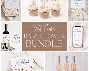 Little Wildflower Baby Shower Bundle, Baby in Bloom Baby Shower Sign, Wildflower Baby Shower Decor, Garden Baby, CANVA Templates BS001A