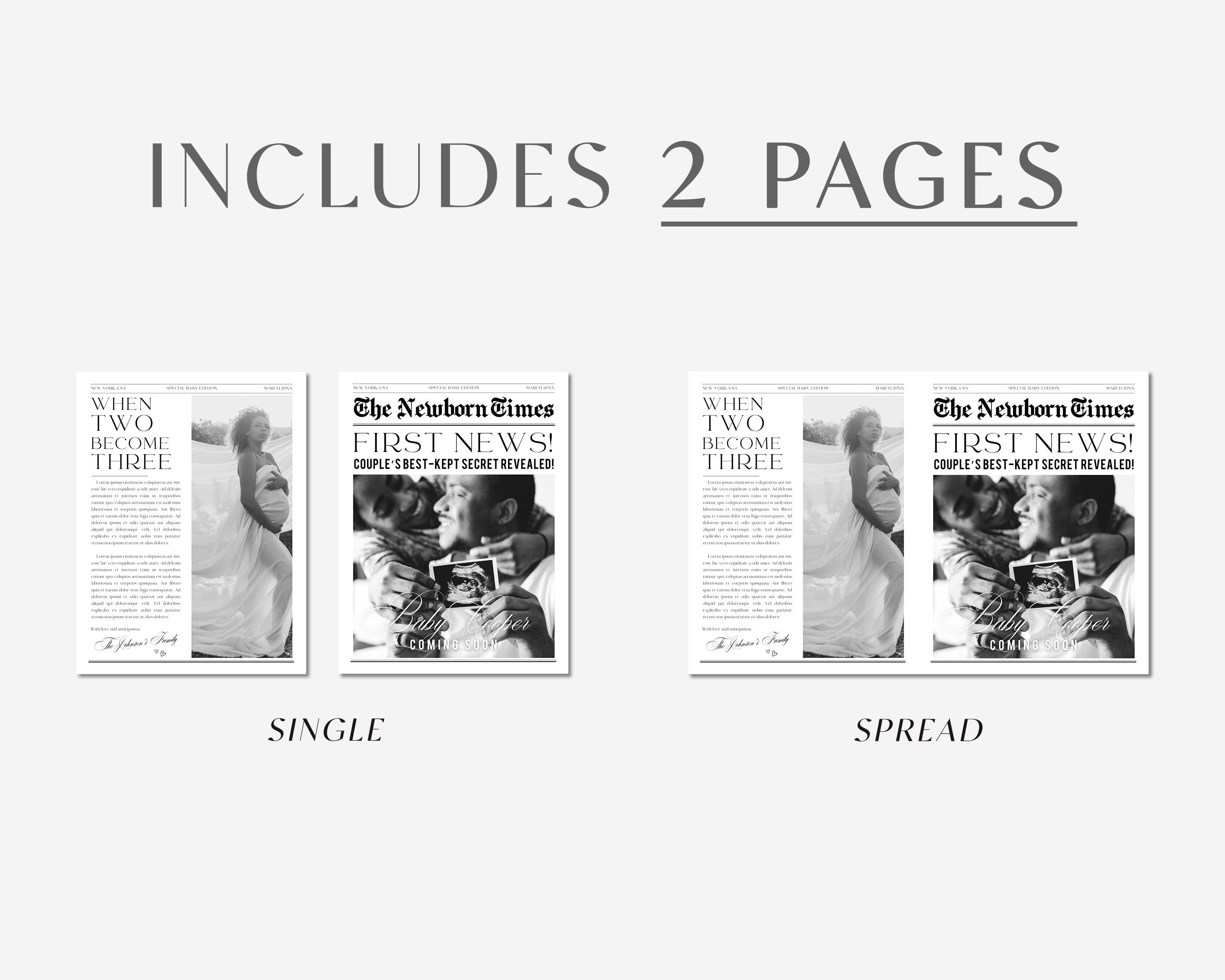Newspaper Template Baby Announcement, Editable Baby Shower Invite