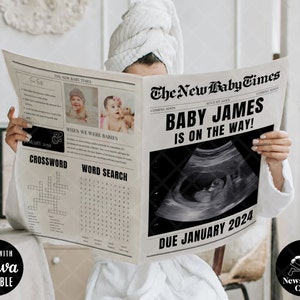 Pregnancy Announcement Newspaper Template | Large Newspaper Templates for Newspaperclub Printing, 4 Pages Editable Canva Instant Download