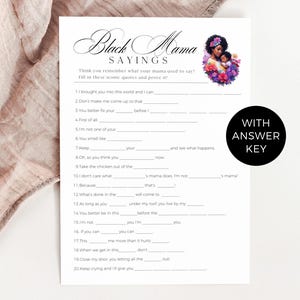 Guess That Black Mom Quote Game, Printable African American Baby Shower Activity, Fun Sayings from Black Mama Culture, Instant Download