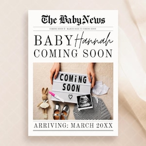 CANVA Newspaper Template For New Baby Announcement, Editable Baby Coming Soon, Gender Reveal Newspaper Template, Instant Digital Download