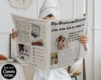 The Business Times Large Newspaper Editable Templates with Custom Photos, Business Announcement Newspaper, Printable Marketing News Canva