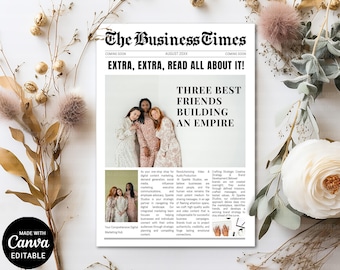 Newspaper Template For Business Launch, Editable Business Newspaper for Photoshoot, New Open Business Newspaper, Instant Download, CANVA