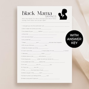 Printable Black Mom Sayings Game, Fun Black Baby Shower Activity, Black Mama Phrases, Iconic African American Baby Shower Idea, CANVA
