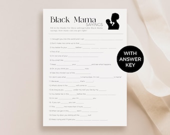 Printable Black Mom Sayings Game, Fun Black Baby Shower Activity, Black Mama Phrases, Iconic African American Baby Shower Idea, CANVA