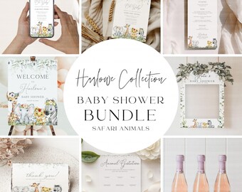 Baby Shower Safari Theme Jungle Animals Signs, Games and Invitations Bundle for Baby Shower Printable Welcome Sign, CANVA DIY, BS003A
