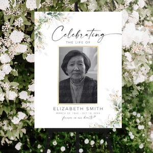 Funeral Memorial Sign with Photo, Editable Large Memorial Sign, Celebration Of Life Sign, Forever In Our Hearts, Funeral Welcome Sign, Canva