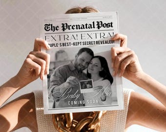 CANVA Newspaper Template for Pregnancy Announcement, Baby Is Coming Soon, Editable Large Newspaper with Photos, Instant Digital Download