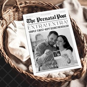 Baby On The Way Newspaper Template Baby Photoshoot, Editable Pregnancy Announcement, Custom Birth Announcement, Instant Download, CANVA