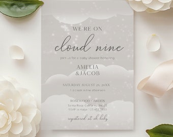 Shes On Cloud Nine Baby Shower Invitation, Editable Baby Shower Cloud Theme Invitation, On Cloud 9 Baby Shower Digital Invite, CANVA BS002A