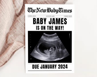 A Baby Coming Soon Newspaper, New Baby Reveal Newspaper, Pregnancy Announcement On Newspaper, Instant Digital Download, CANVA