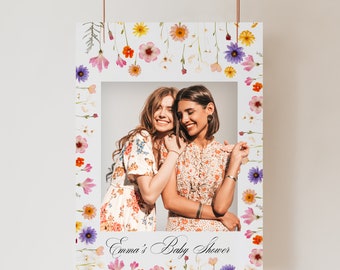 Floral Photo Booth Frame, Printable Floral Photo Prop Frame for Baby Shower, Instagram Photo Frame Template, Selfie Station Frame BS001A
