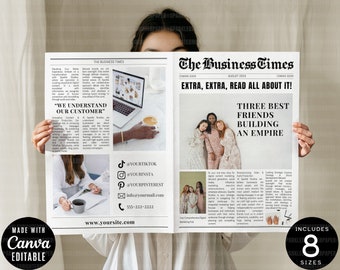 New Business Brand Announcement Printable Tabloid, Newspaper Template for Business, Custom Photos Business Newspaper Canva Digital Download