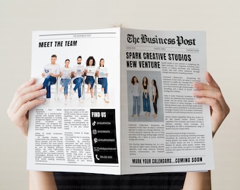 Newspaper Template For Business, Custom Business Announcement Large Newspaper Editable Photos Template, Printable Canva DIY Digital Download