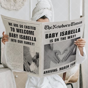 New Baby Announcement Newspaper Template, Newspaper Baby Announcement Girl, Gender Reveal Newspaper, Pregnancy Announcement With Newspaper