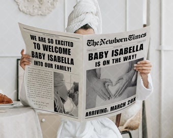 New Baby Announcement Newspaper Template, Newspaper Baby Announcement Girl, Gender Reveal Newspaper, Pregnancy Announcement With Newspaper
