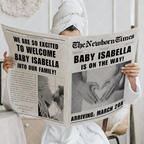 Pregnancy Announcement Digital for Social Media, Printable Custom Newspaper, Baby Reveal Canva Newspaper, Gender Reveal Tabloid Template