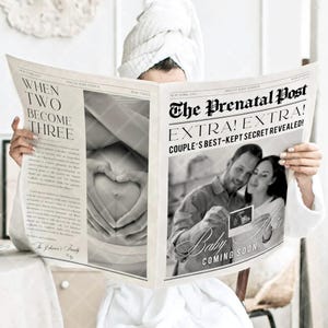 Baby Newspaper Birth Announcement, Customizable Baby On the Way Pregnancy Reveal Canva Template, Large Printable Newspaper, Digital Download