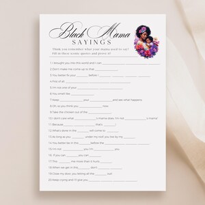 Things Black Moms Say Baby Shower Game, African American Party