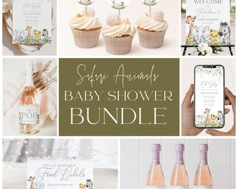 Games and Invitations Bundle for Baby Shower Party, Welcome to Baby Shower Sign Safari Theme, Gender Neutral Editable Signs, CANVA BS003A