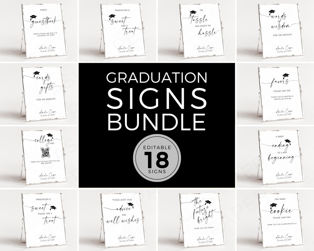 Graduation Party Signage Bundle 8x10, Snack Bar Sign Graduation, High ...