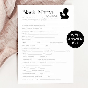 Black Mama Sayings Game Printable, Fun Black Baby Shower Activity, African American Mom Phrases, Black Culture Baby Shower Ideas, CANVA